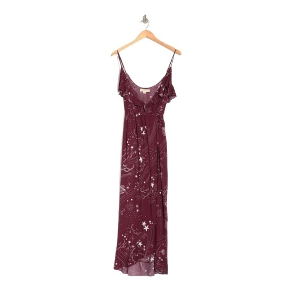 Lovestitch RUFFLE TOP WRAP MAXI DRESS IN WINE celestial pattern - Picture 14 of 14